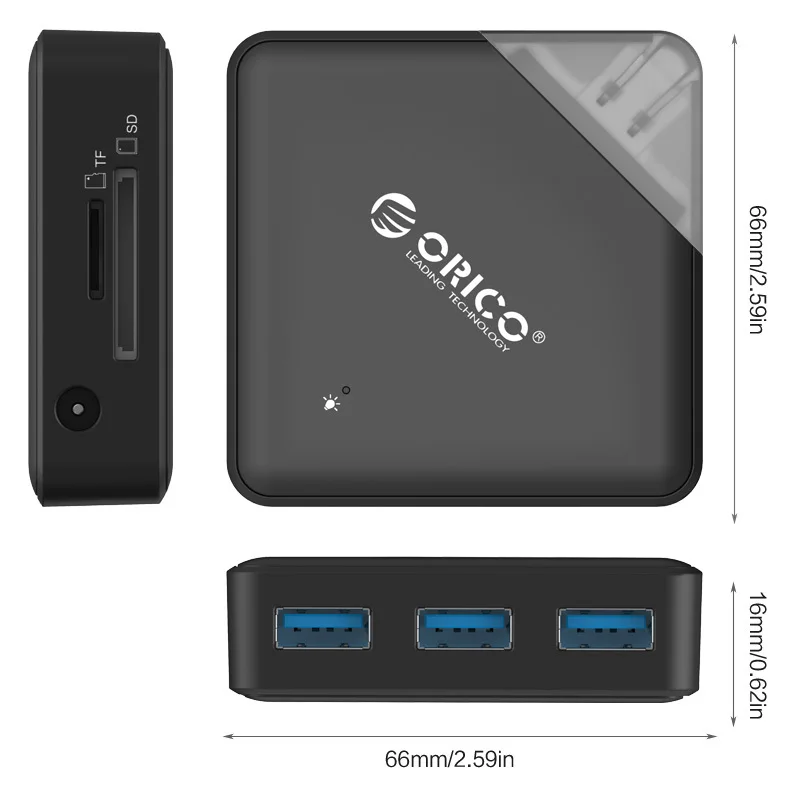 ORICO C3TS-BK Многофункциональный 3 порта USB3.0 концентратор wth кард-ридер для