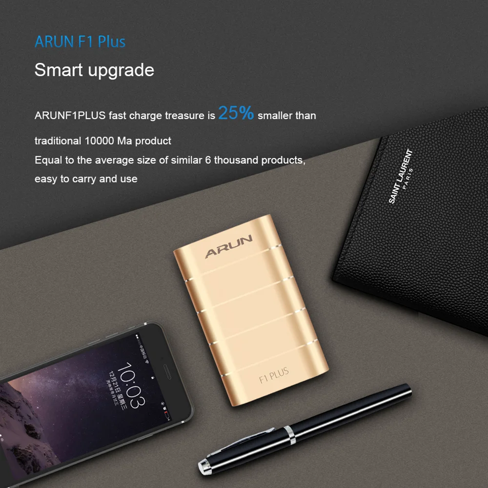 ARUN F1PLUS 10000 мА/ч быстрая зарядка Внешнее зарядное устройство портативное для