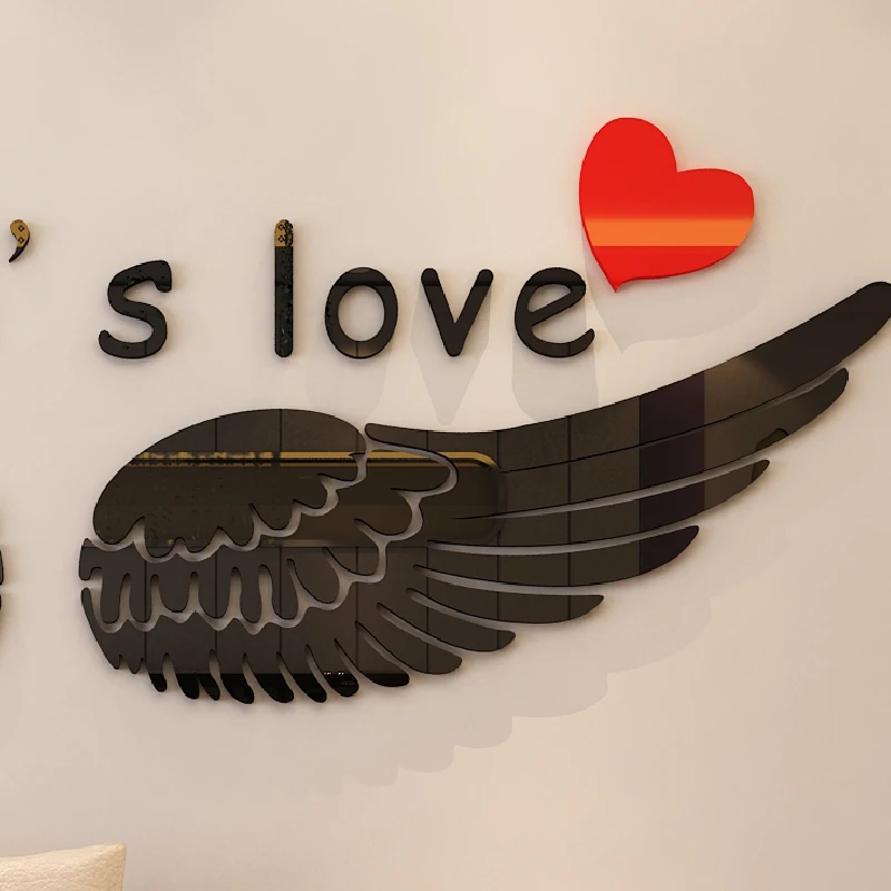 Children's room Angel wings Acrylic mirror Wall stickers Bedroom Study DIY art wall decor Home decoration | Дом и сад