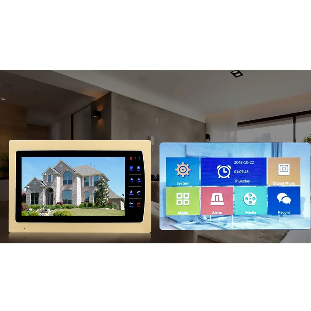 Homefong 10 Inch Golden Video Intercom AHD Door Phone 2 Monitors with recording Function 720P 1 Outdoor Panel Motion Alarm | Безопасность