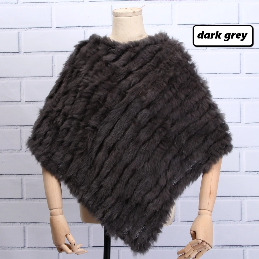dark grey ZDFURS* Осень-зима, женское пончо из натурального кроличьего меха, треугольная меховая шаль, натуральный мех, пуловеры, вязаная накидка с кроличьим мехом - Цвет: dark grey