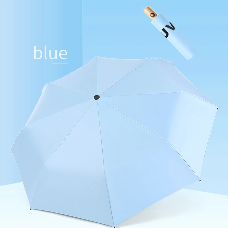 Blue Только Jime трехскладной автоматический зонт с деревянной ручкой солнцезащитный зонт высокое качество маленький свежий студенческий зонт - Цвет: Blue