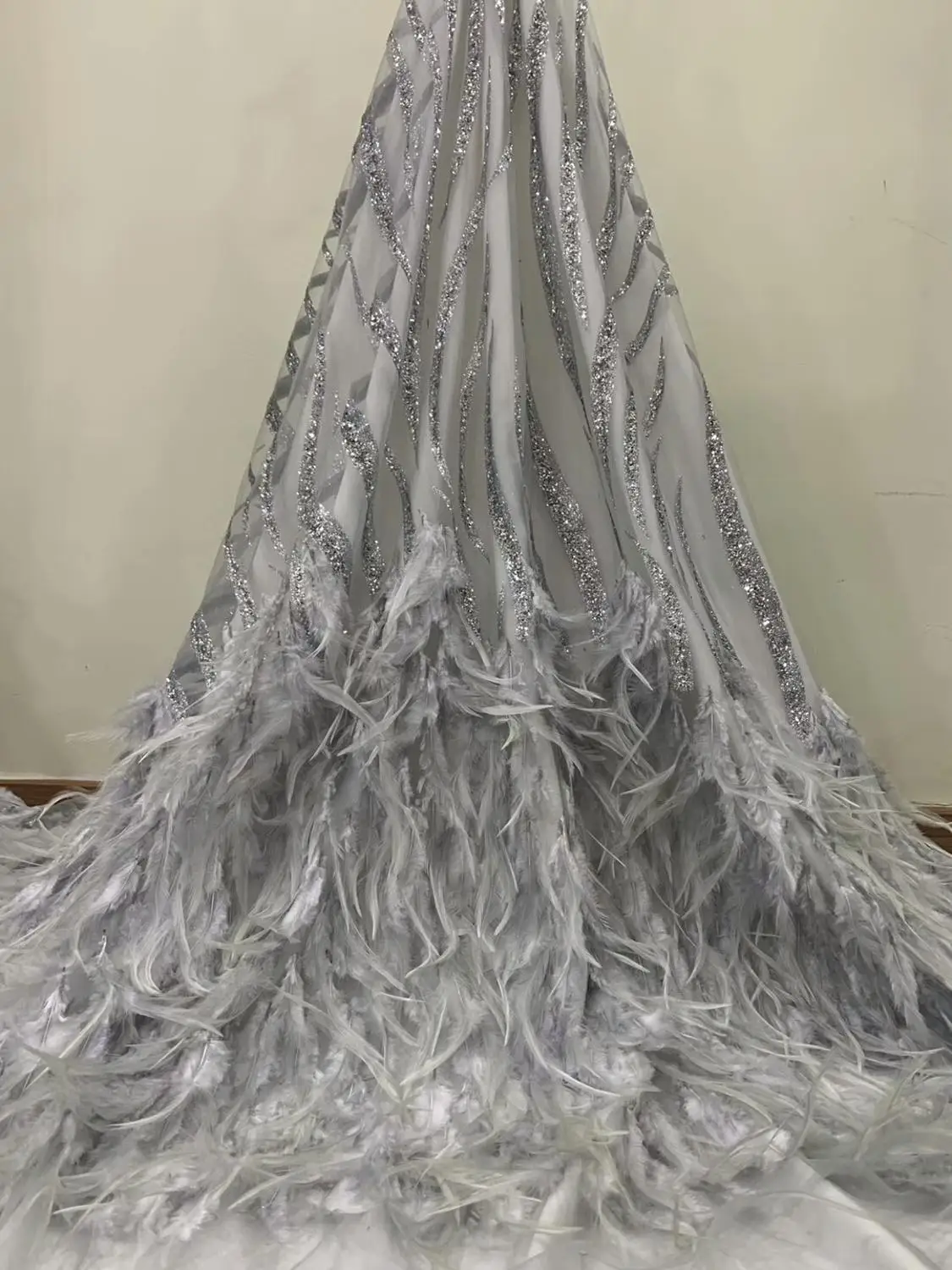 Роскошная кружевная ткань с перьями haute couture 1 шт. блестящие французские Свадебные