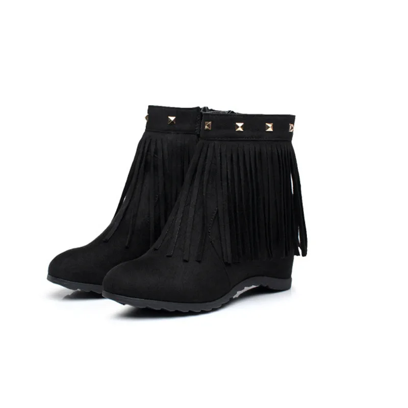 Модные женские ботинки из флока сезон осень зима ботильоны с бахромой женская