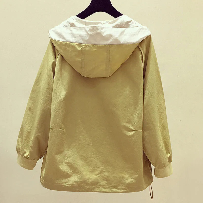 

New arrival 2019 spring autumn loose fit short thin trench coat women hooded outerwear