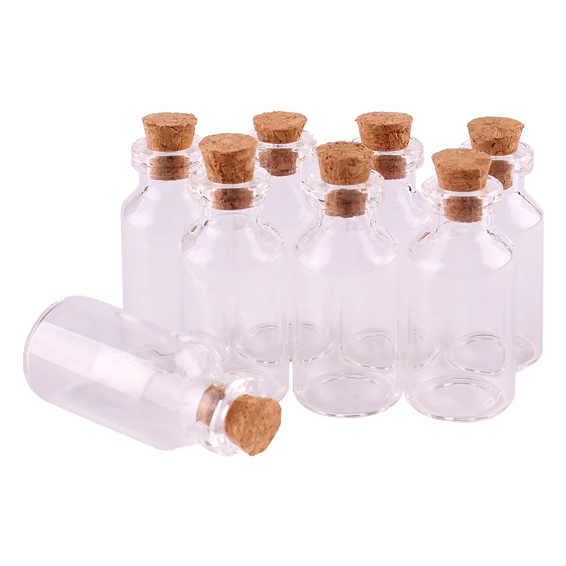 

100pcs 18*40*7mm 5ml Mini Glass Wishing Bottles Tiny Jars Vials With Cork Stopper pendant crafts