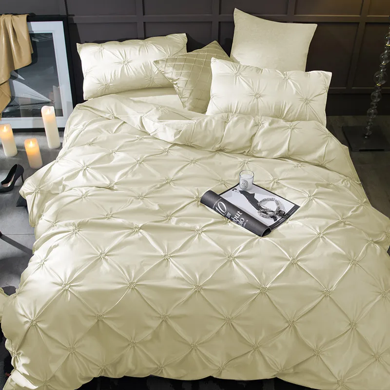 Luxury washed Silk soft Bedding set pinch pleat Bed King Queen Size 10 colors Duvet cover Bedsheet for ladys | Дом и сад