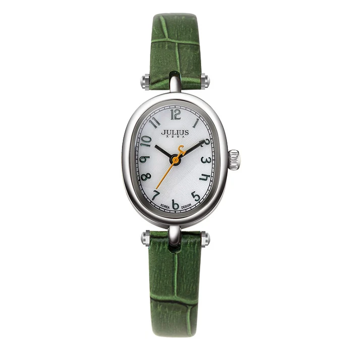 green color watch Julius роскошные женские часы дамы маленький Овальный циферблат красный кожаный ремешок браслет часы Женские кварцевые наручные часы Montre Femme - Цвет: green color watch