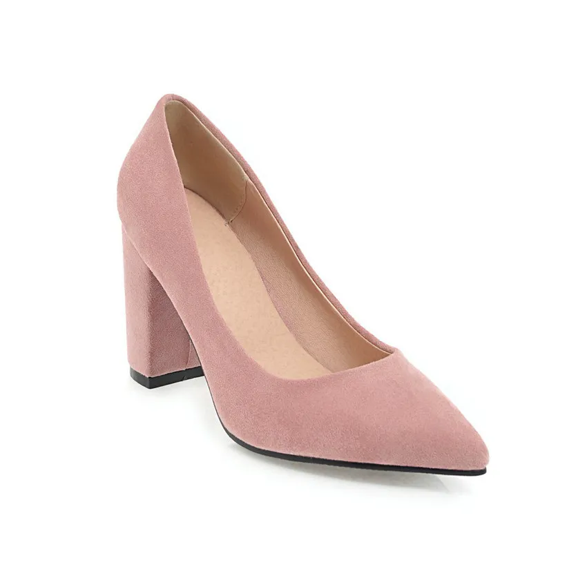 Pink 6cm QUTAA/ г.; женская обувь; модные женские туфли-лодочки на высоком квадратном каблуке без застежки; повседневные свадебные туфли с острым носком; размеры 34-43 - Цвет: Pink 6cm