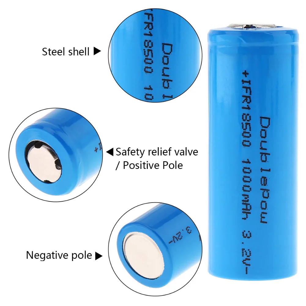 2 шт./лот doulepow 1000mAh 3 V 18500 литий-ионная аккумуляторная батарея с предохранительным