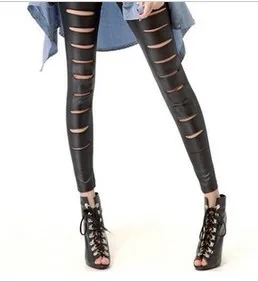 Модные брюки из эластичной кожи в стиле пэчворк Брюки длиной до щиколотки