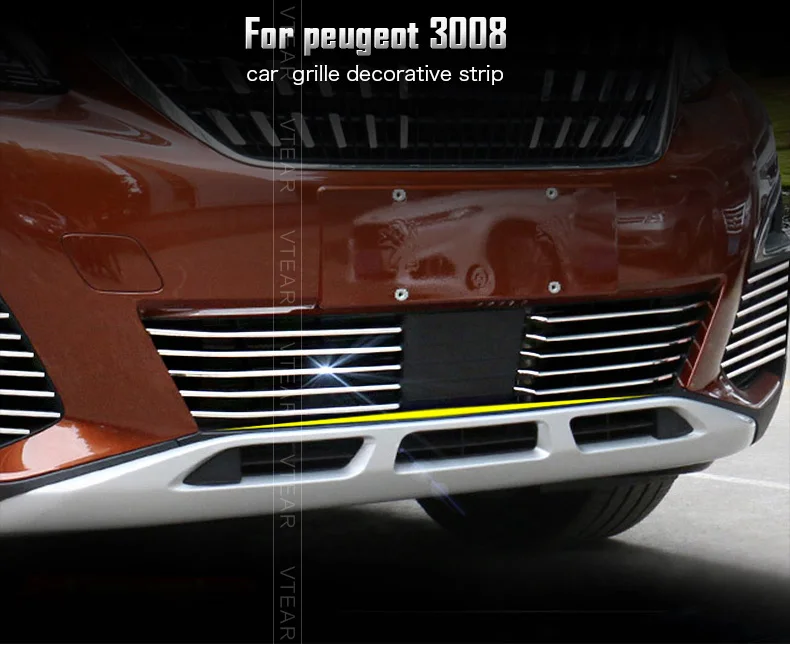 Vtear для peugeot 3008 3008GT аксессуары для внешней решетки радиатора для автомобиля накладка из нержавеющей стали ремонт продукта