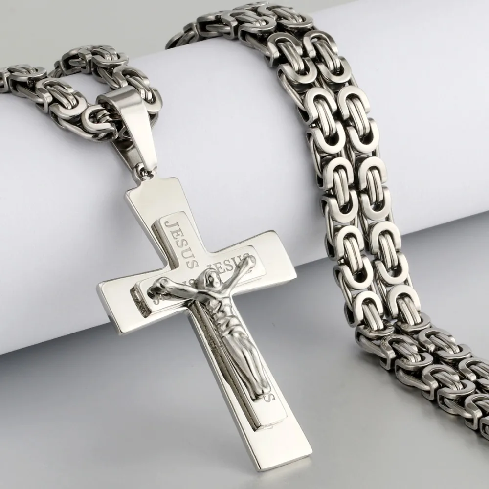 Резной Иисус святые колье с подвеской в виде Креста для мужчин нержавеющая сталь