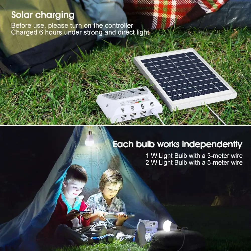 Suaoki открытый кемпинг Солнечный светильник ing система портативный аварийный Домашний Светильник Комплект солнечная панель Зарядка 2 светодиодный лампы USB зарядка для телефона