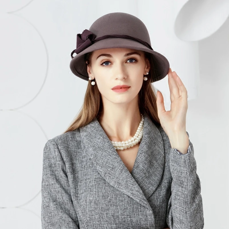 Женская шерстяная шляпа в форме фетра элегантная фетровая теплая шапка Осень