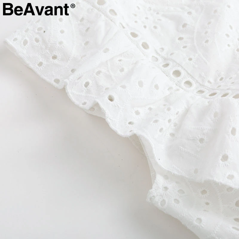 BeAvant, элегантная летняя хлопковая белая блузка, рубашка, Женская винтажная блузка с рюшами, женские топы с баской, Женская Открытая Майка с высокой талией