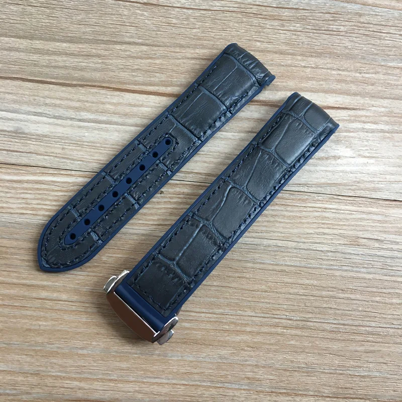 20mm 22mm Dark Blue Black Brown Rubber With Leather Watch Band Strap For OMEGA Planet Ocean Seamaster 300 Speedmaster Bracelet