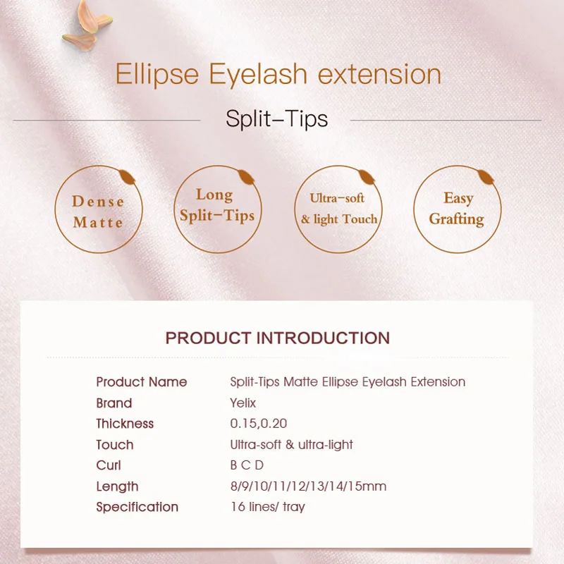 8pcs / lot False Natural Ellipse eyelashes Matte Individual Eyelash Extension Mink Flat Lashes Extensions Split-tips 16 lines |