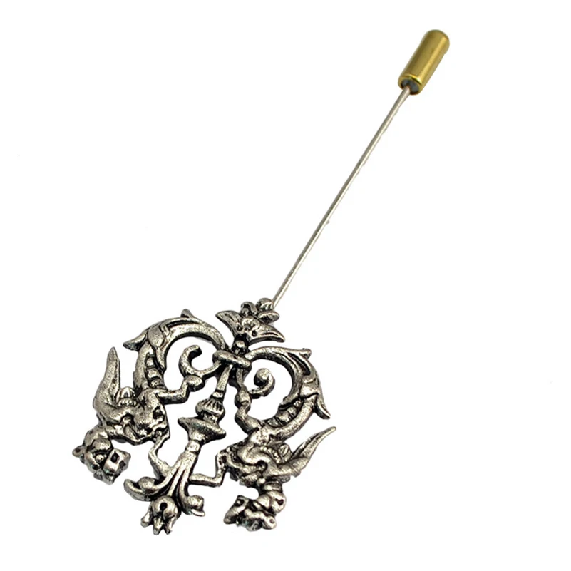 

Hot Unisex 3 Colors Dragon Shield Brooches Suit Shirt Corsage Lapel Stick Pin Chain Brooch Jewelry Gift For Men