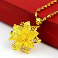 flower shaped filigree womens pendant necklace yellow gold filled classic beautiful womens jewelry