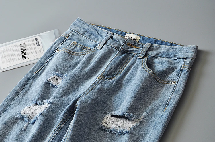 Джинсы женские винтажные с дырками в европейском стиле 2019 | Женская одежда