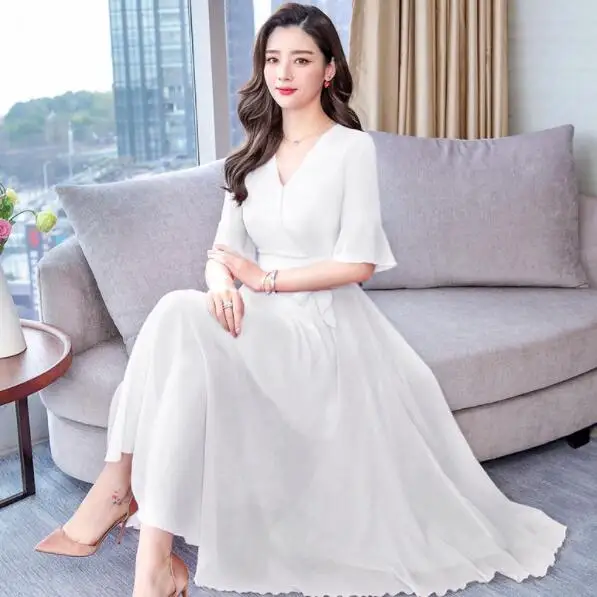 Женское Шифоновое Платье макси с коротким рукавом Длинные вечерние облегающие