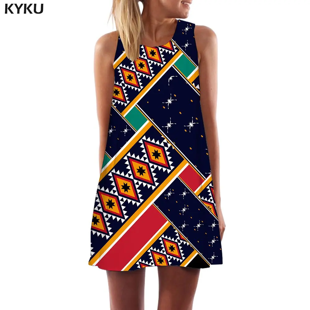 Ladies Dress10 KYKU Радужное платье для женщин Красочные Boho психоделический корейский стиль граффити Танк головокружение Vestido Сексуальная женская одежда повседневная - Цвет: Ladies Dress10