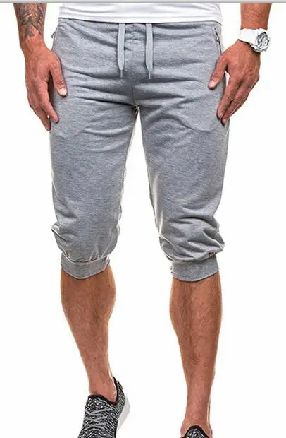 Light grey Летние мужские модные повседневные хлопковые мешковатые шорты 3/4 шорты для фитнеса хип-хоп брюки крутые мужские шорты для мальчиков - Цвет: Light grey