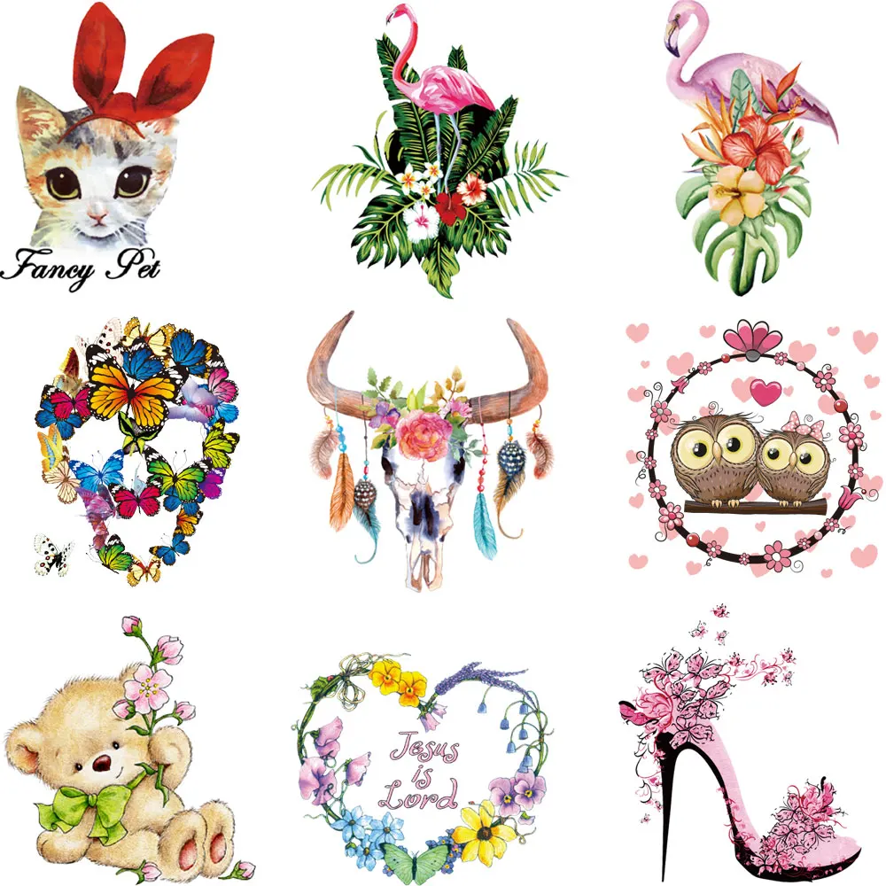 Большая нашивка цветок единорог фламинго кролик термоклейкие нашивки для одежды