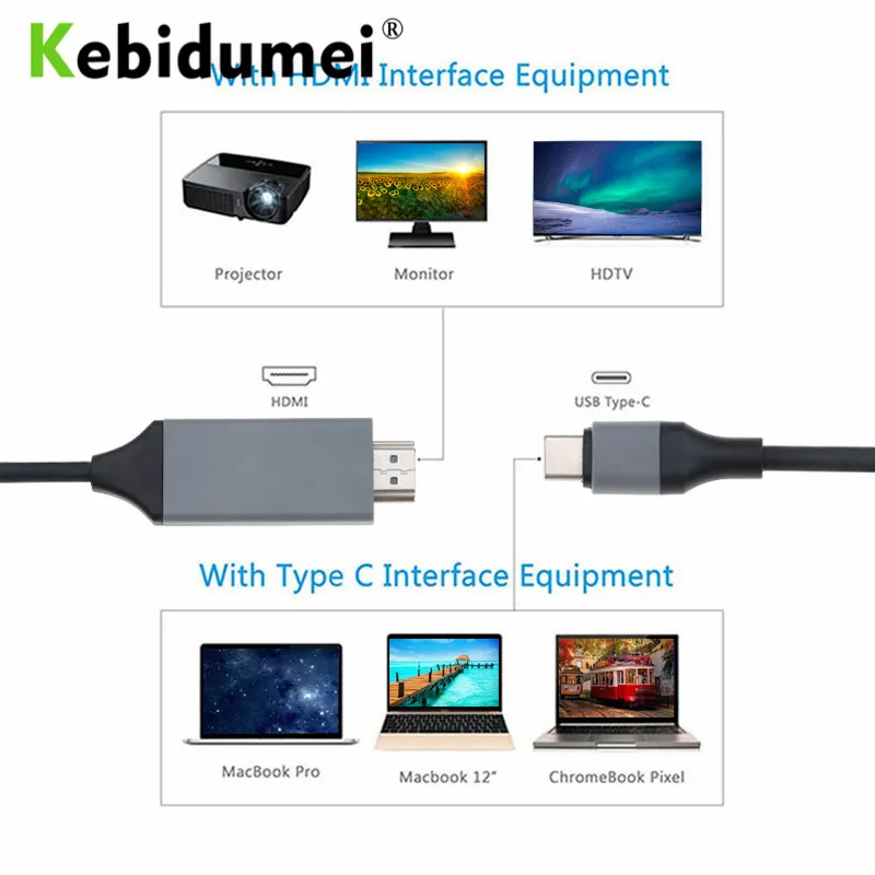 Kebidumei 4K 30Hz HD Удлинительный кабель/адаптер 2M USB C кабель 3 1 Type к HDMI совместимый