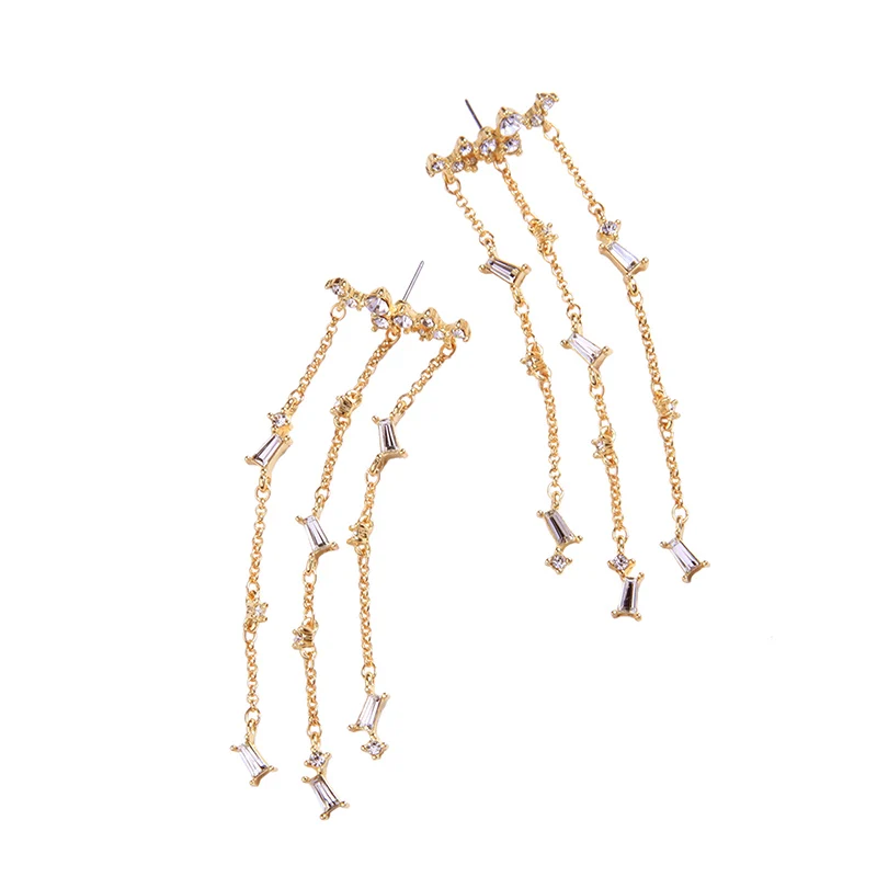 KISS ME Gold Color Alloy Long Tassel Dangle Earrings New Design Clear Crystal Chandelier Women Bijoux | Украшения и аксессуары