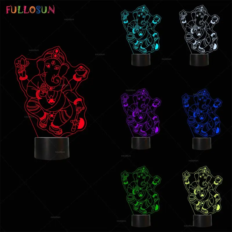 Светодиодная 3D лампа в виде Будды разноцветный Ганеш ночсветильник атмосферная