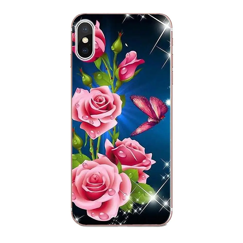 Красная бабочка на белых розах цветок для Apple iPhone X XS Max XR 4 4S 5 5C 5S SE 6 6S 7 8 Plus брокколи