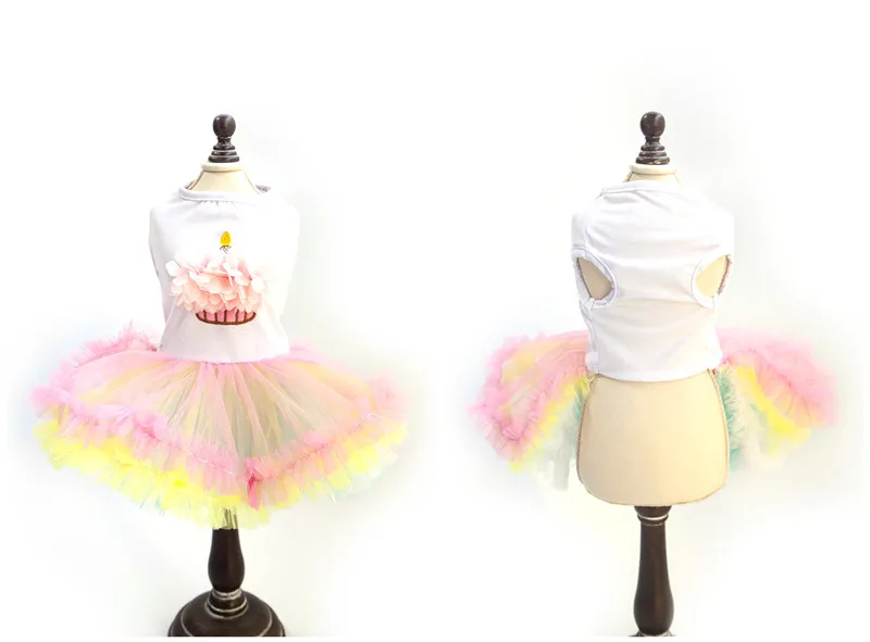 Мода Щенок Платье Принцессы Собака Радуга Сетки Кружева Юбка Домашних Собак Туту