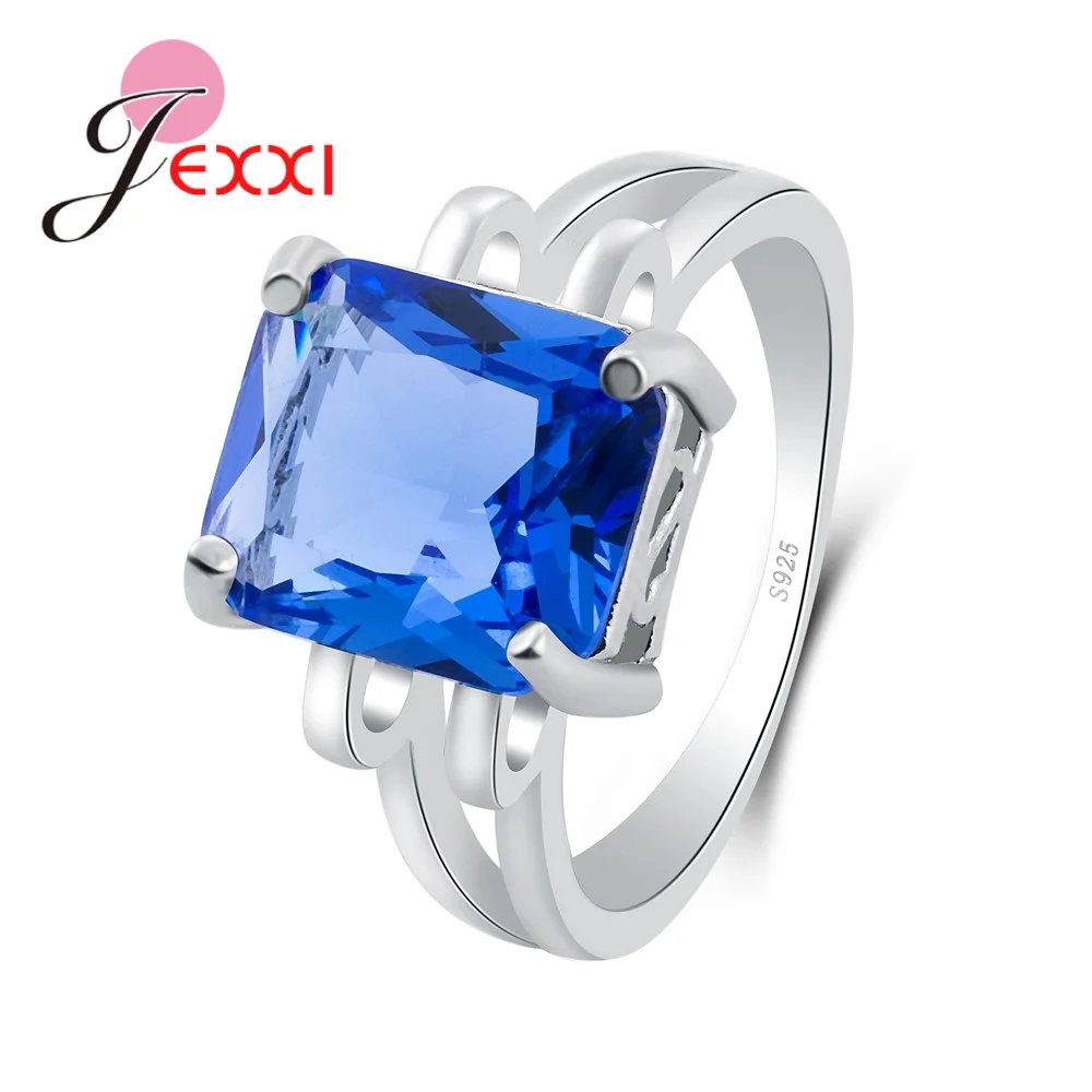 

Exquisite Design Latest Big Blue Rectangle Cubic Zirconia Top Quality 925 Sterling Silver Rings Simple Engagement Ring