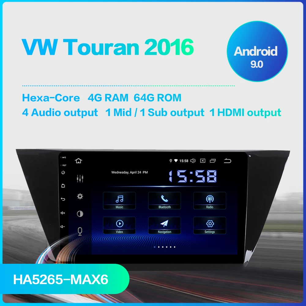 Dasaita 10," ips экран 1 Din Android 9,0 Автомобильный gps навигатор для VW Touran радио HDMI Bluetooth 64 Гб rom MAX6