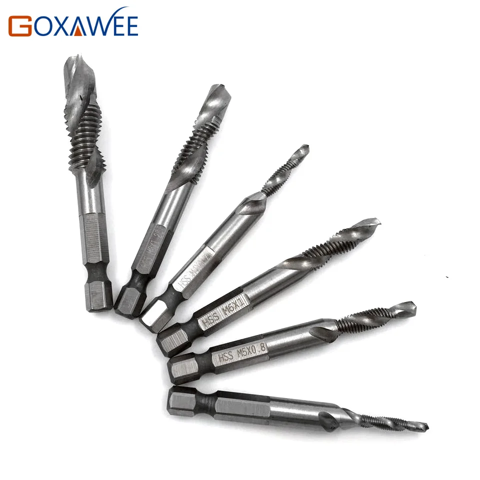 GOXAWEE 1/4 ''hex HSS высокая Скорость Сталь нить спираль винтовой M3 M4 M5 M6 M8 M10 метрики