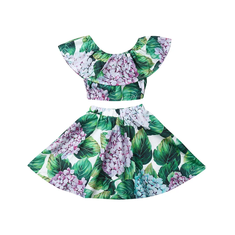 Комплект одежды для маленьких девочек с оборками летний укороченный топ без