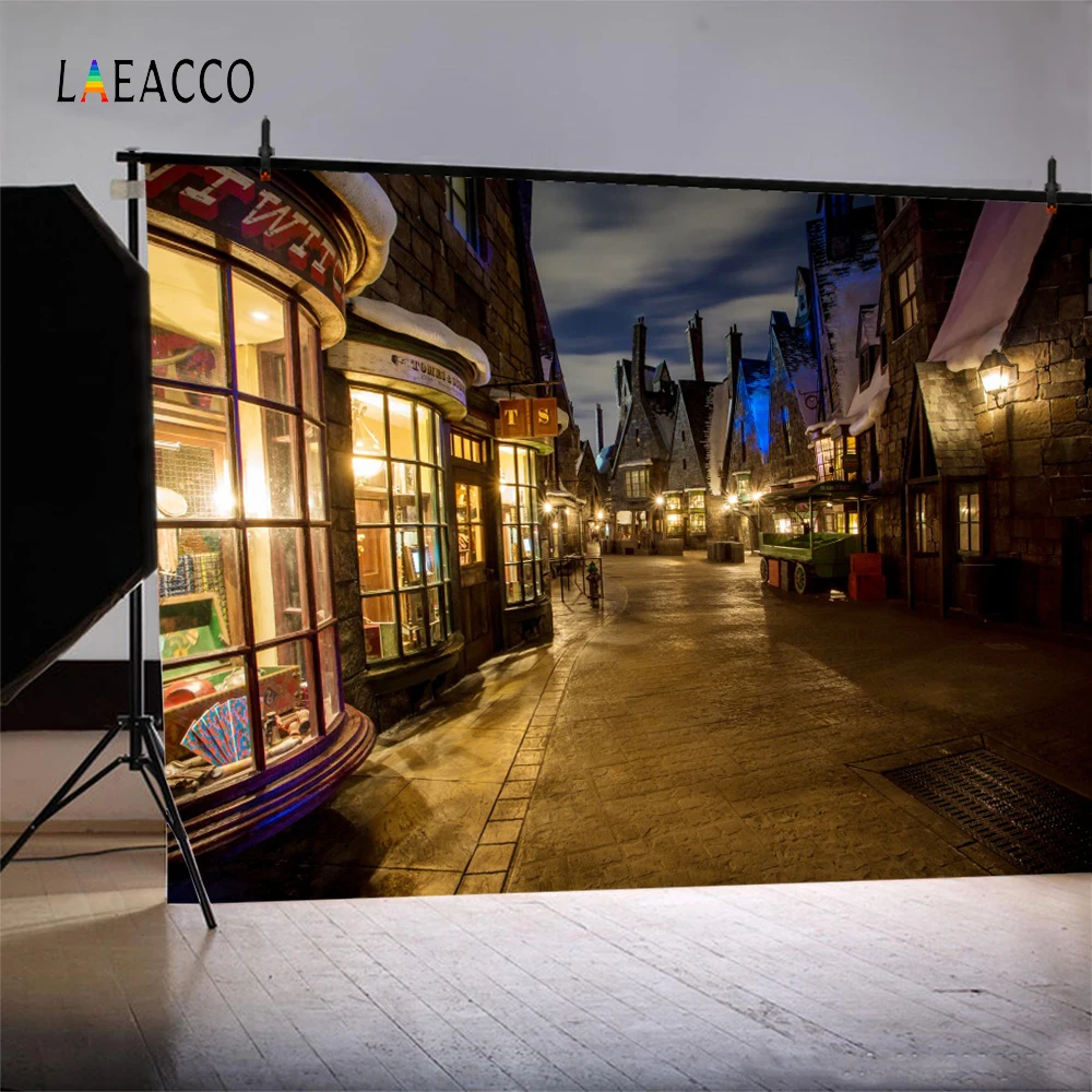 Laeacco Old Town Street Night Scenic Photography Backgrounds Customized Digital Photographic Backdrops For Photo Studio | Электроника