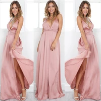 ebay2017 european summer suit dress sexy pink colour sleeveless low chest crossing bandage reveal back drive a car dress