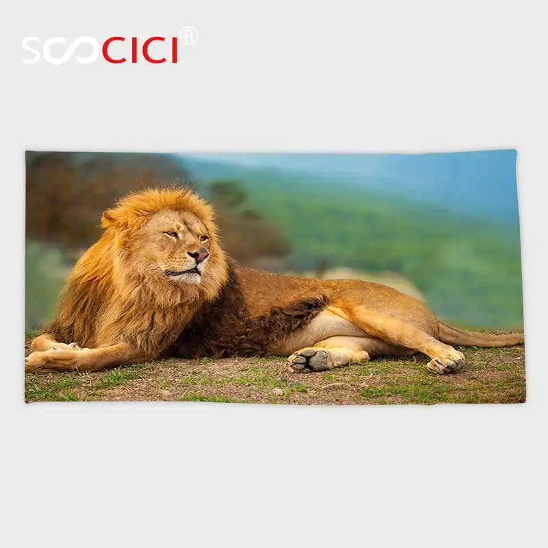 Ультрамягкое банное полотенце из микрофибры на заказ Африканский Лев лежащий