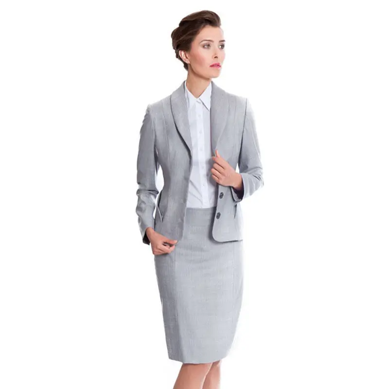 

Light Gray professional women skirt suit summer elegant formal blazerskirt office ladies uniforms B330