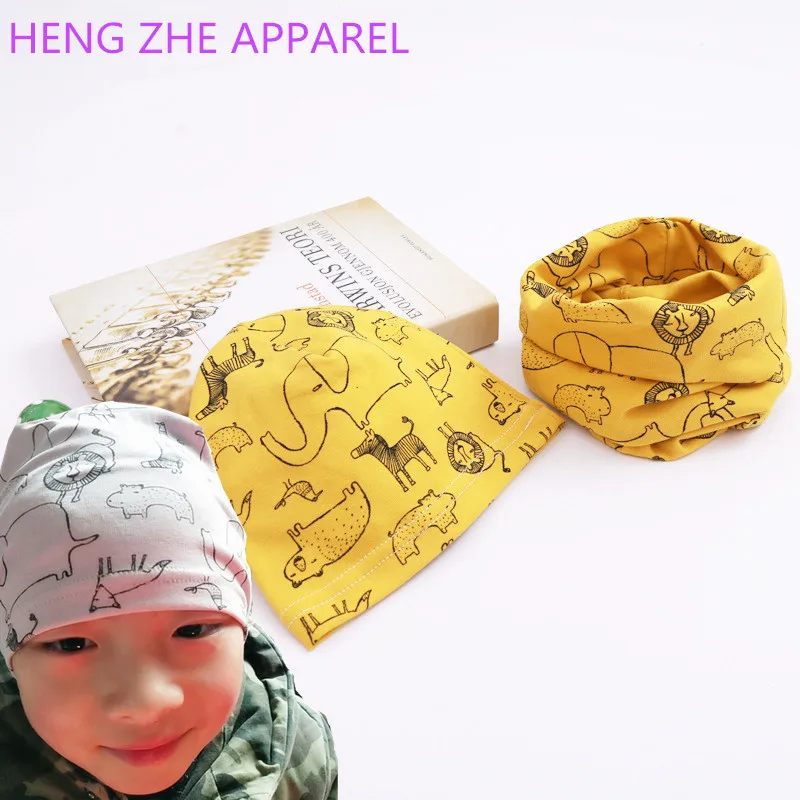 Весна осень новый тонкий один слой шапка Девочки Мальчики шарф наборы головной