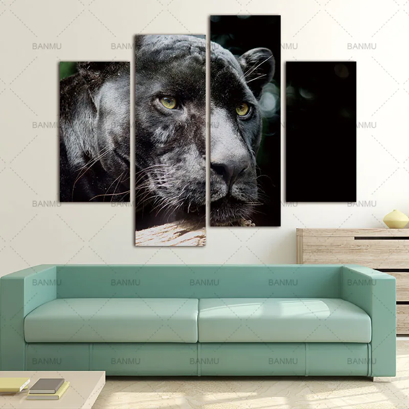 Черная голова Пантеры деревянный портрет настенная живопись картина печать на