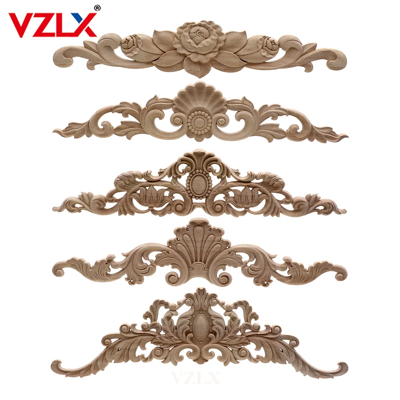 

VZLX Wood Carved Decal Corner Frame Doors Furniture Woodcarving Decorative Wooden Figurines Craft Long Applique Decoration