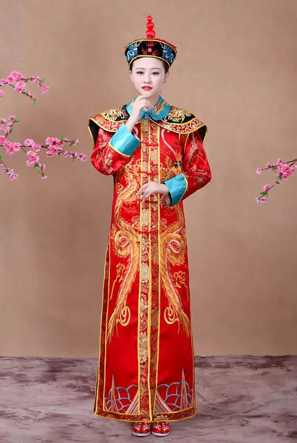 red Queen Королевское Платье императрицы, костюм династии Цин для взрослых женщин, Китайская традиционная одежда, костюм, Прямая поставка - Цвет: red Queen