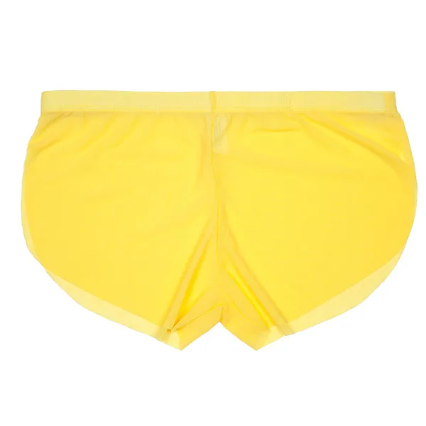 yellow Мужские шелковые трусы и боксеры, ультратонкие, полупрозрачные, с низкой талией, марлевые, одноцветные, удобные трусы-боксеры, мужские трусы, нижнее белье - Цвет: yellow