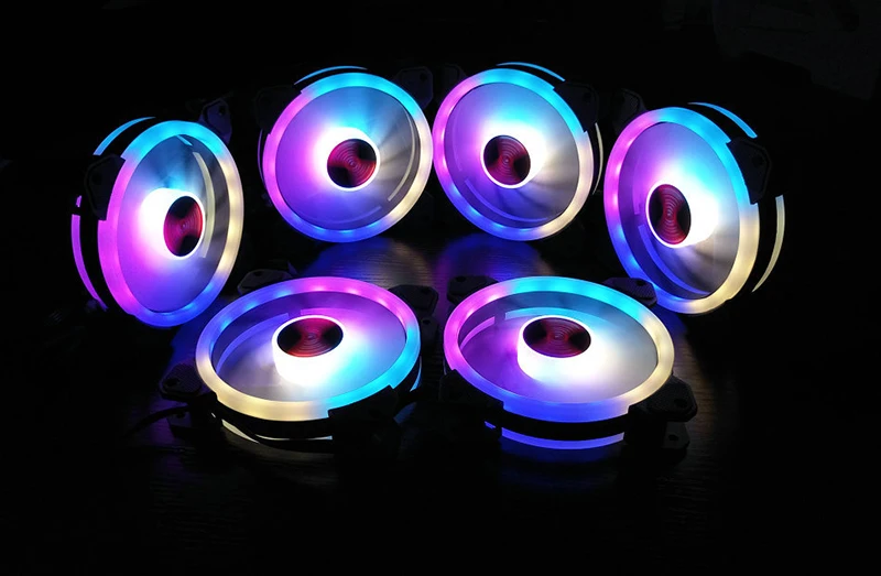 Цветной 120 мм круглый RGB cpu охлаждающий вентилятор+ пульт дистанционного управления с двойной диафрагмой светодиодный светящийся ПК корпус тихий вентилятор водяного охлаждения