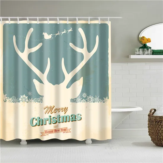 Merry Christmas Happy Новогодний подарок занавески для душа водонепроницаемый полиэстер Санта Клаус Рождественская елка шторы с крючками для ванной - Цвет: 14