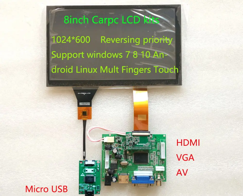 LCD Touch Kit D CARPC Kit 8 '1024 600 ЖК высокая яркость WIN7 WIN8 WIN10 Android емкостный сенсорный экран HDMI+ VGA+ 2AV Реверсивный приоритет - Цвет: LCD Touch Kit D